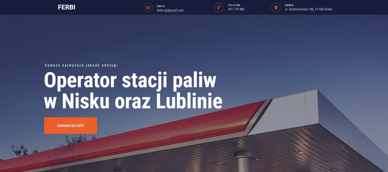 Archiwalny widok strony firmy Ferbi prezentowany w portfolio GATO