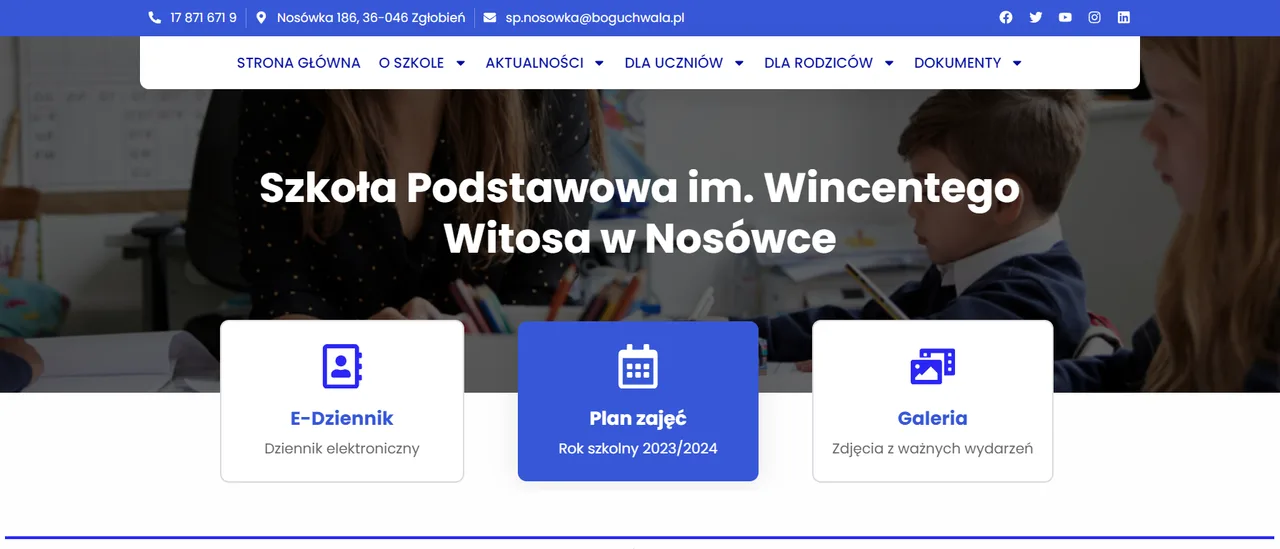 Archiwalny widok serwisu Szkoły Podstawowej w Nosówce